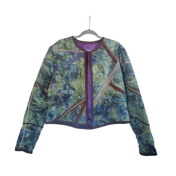 Handmade Watercolor Green Ribbon Art To Wear Short Open Jacket, Women's Large - Picture 1 of 11
